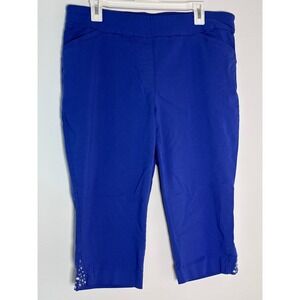 Briggs Royal Blue Studded Pearl Hem Capri Pants Plus Size 16W Stretch Pull On
